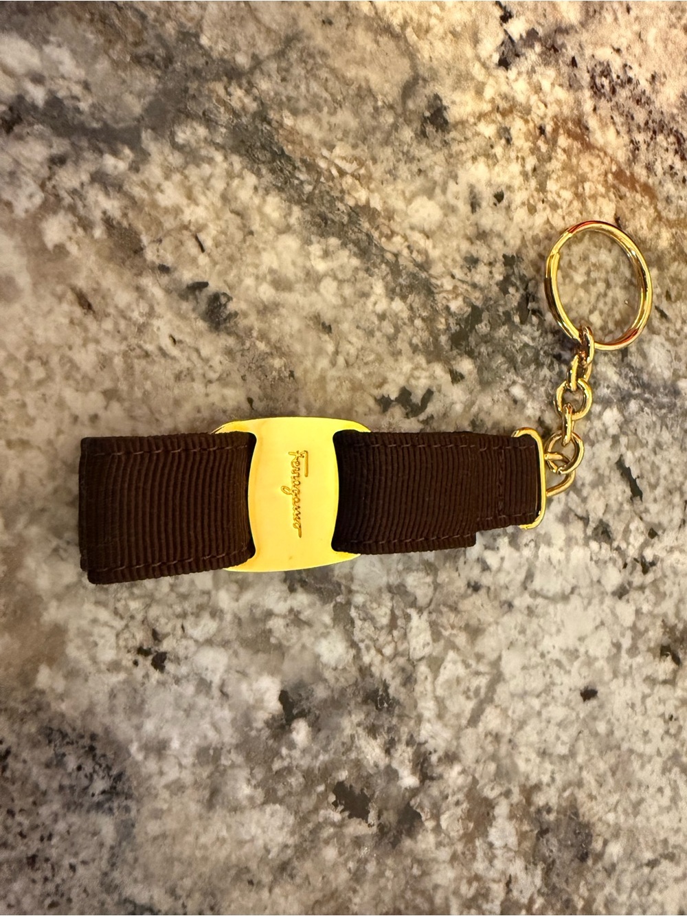 Salvatore Ferragamo Brown Grosgrain Keychain with Gold-Tone Hardware